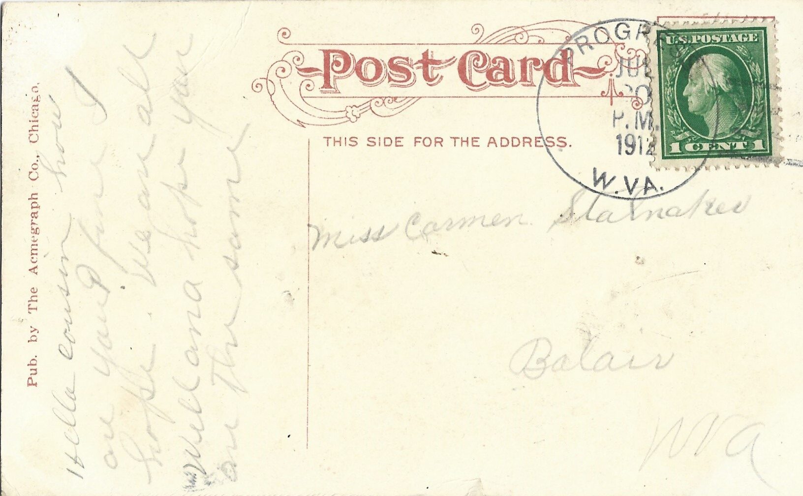 Back of 1912 leap year postcard