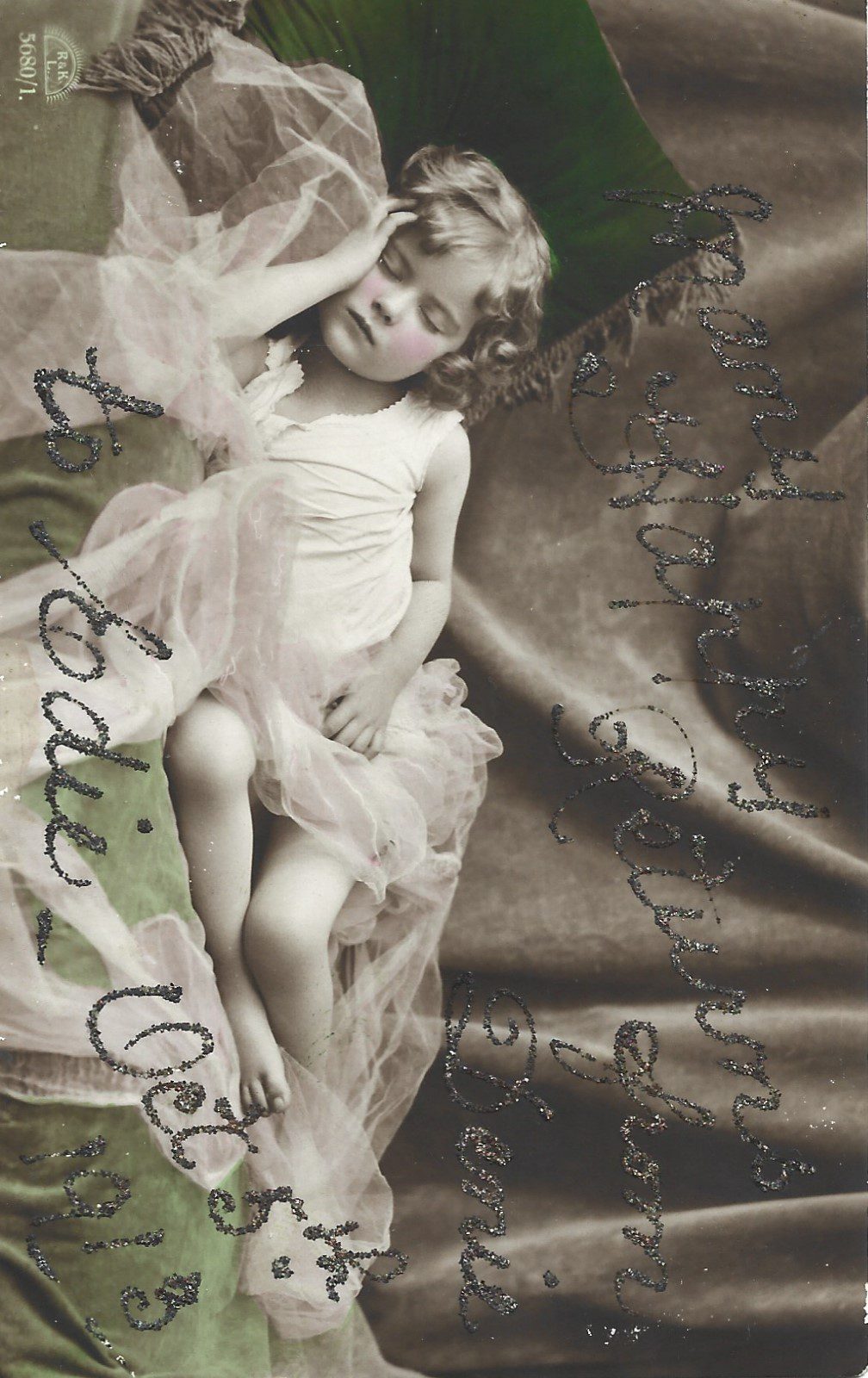 Many Happy Returns Mica Glitter Postcard 1913