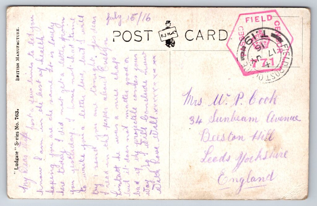 Eggs Dear, back of postcard