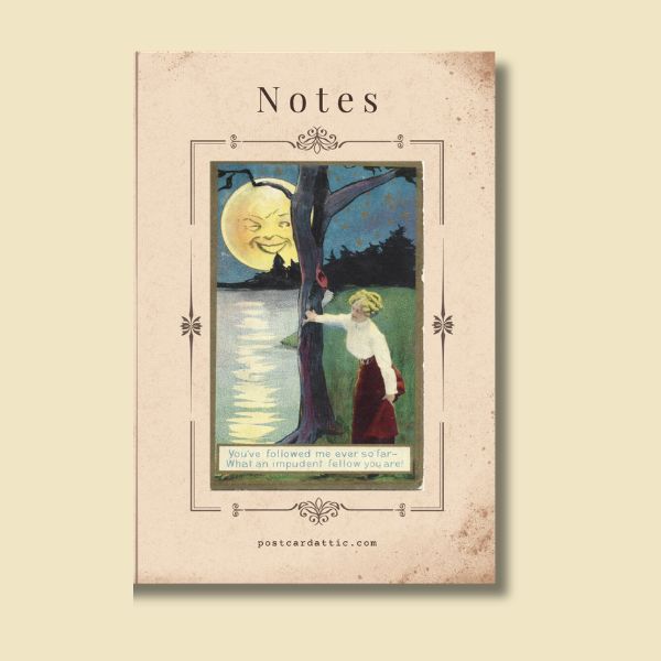 Man in the Moon by the Lake Vintage Postcard Notebook