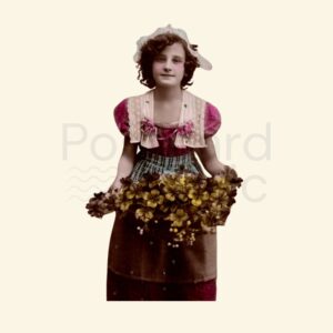 Vintage Floral Girl Photo Clipart - Genuine Edwardian Postcard PNG
