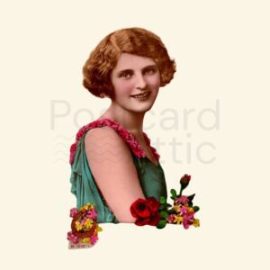 Vintage Floral Lady Clipart - Genuine Edwardian Postcard PNG