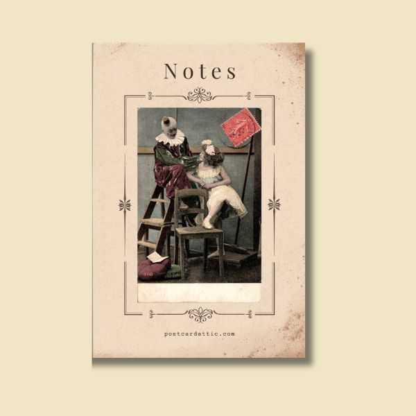 Clown and Little Girl Vintage Postcard Notebook